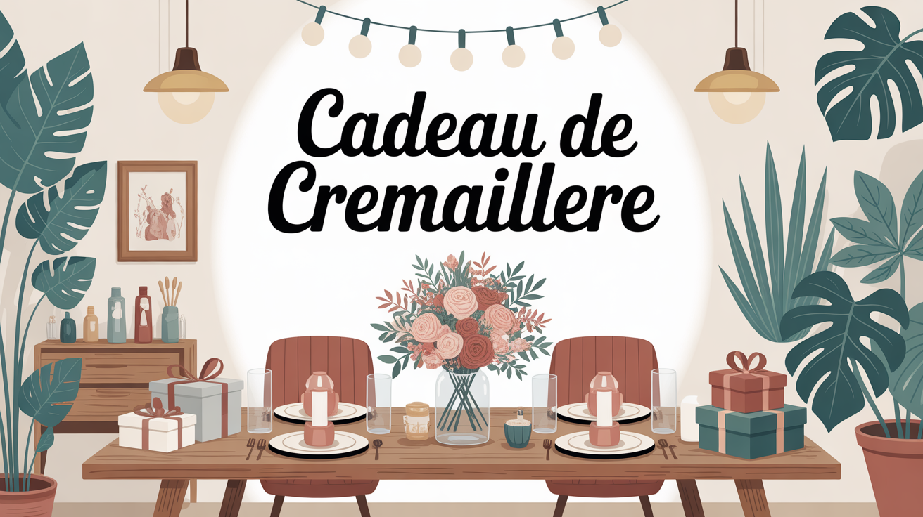 cadeau de crémaillère table conviviale ambiance festive cadeau de crémaillère table chaleureuse salon moderne illustration