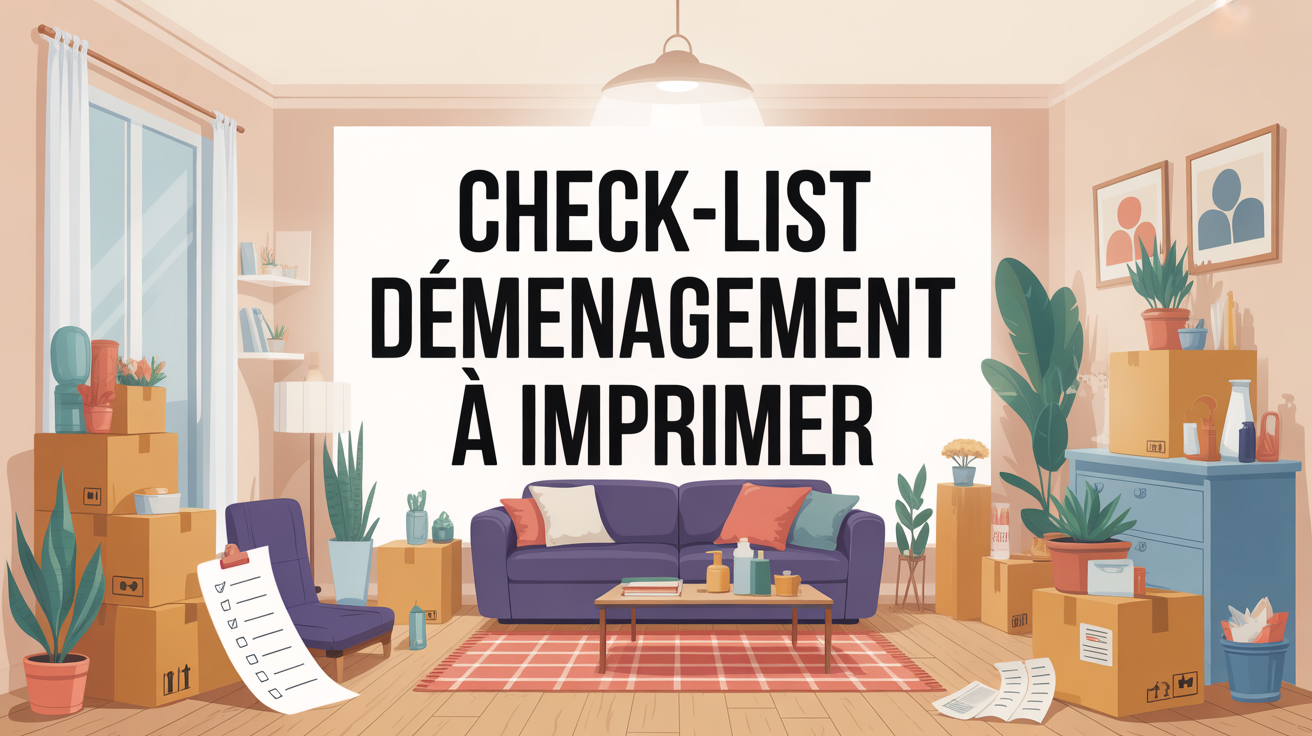 check-list demenagement a imprimer illustration cartons salon Check-list déménagement à imprimer, salon avec cartons, ambiance optimiste