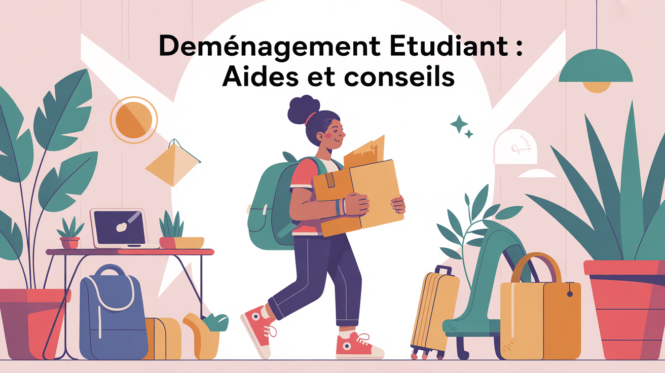 deménagement étudiant aides conseils illustration dynamique jeune portant carton demenagement étudiant ambiance optimiste