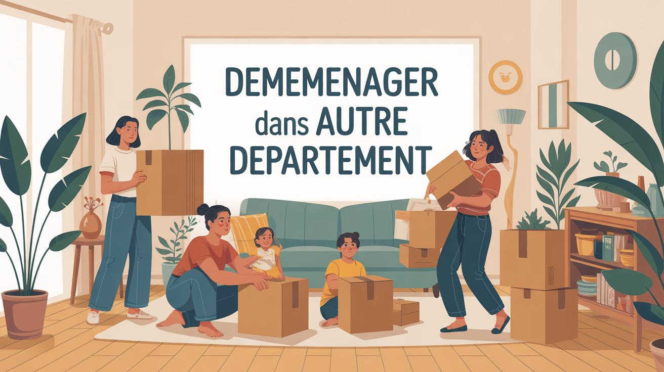 Demenager dans un autre departement illustration famille cartons Famille deballant cartons demenagement departement