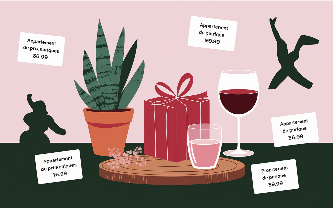 cadeaux de crémaillère plateau bois plante verres vin appartement