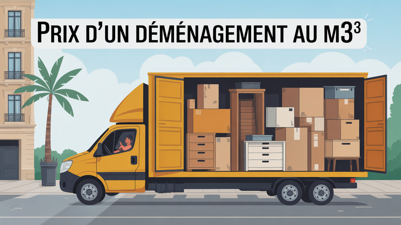 Prix d’un demenagement au m3 illustration camion illustration prix demenagement m3 avec camion et cartons
