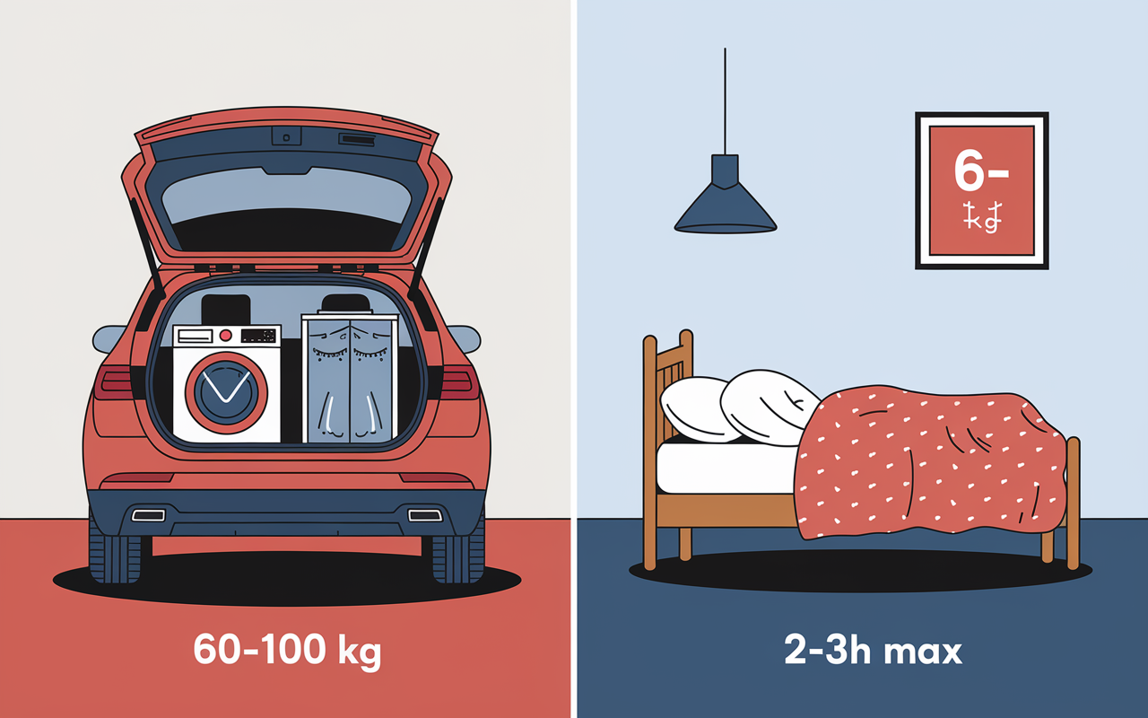 Comparatif transport machine à laver debout couché voiture