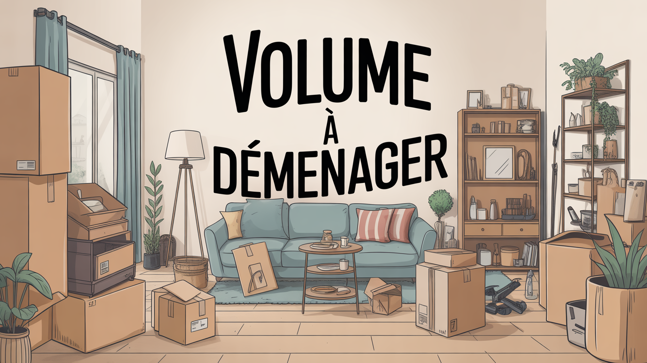 Volume à déménager illustration salon cartons meubles Volume à déménager visuel salon cartons meubles