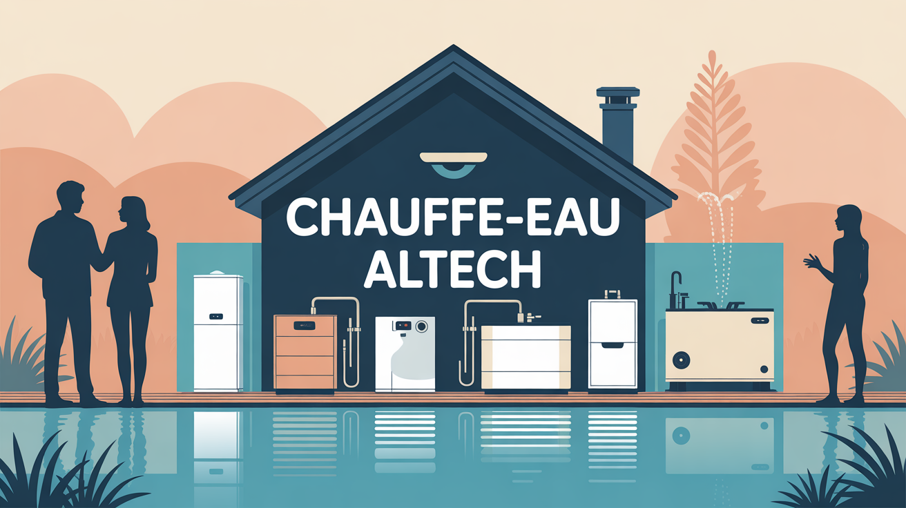 chauffe eau altech maison famille installation eau chaude économie illustration chauffe eau altech maison famille