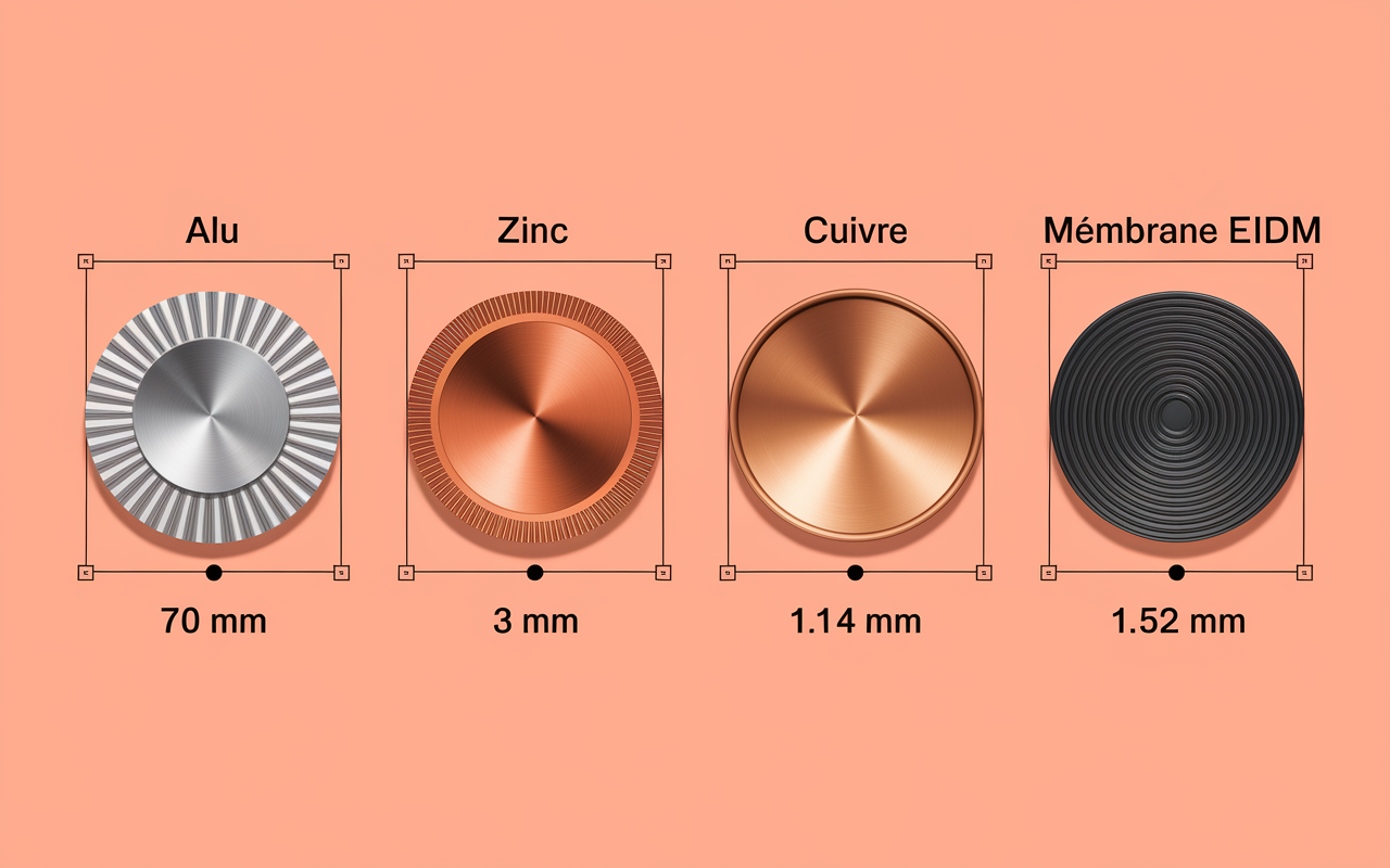 Solin mur visualisation alu zinc cuivre epdm dimensions