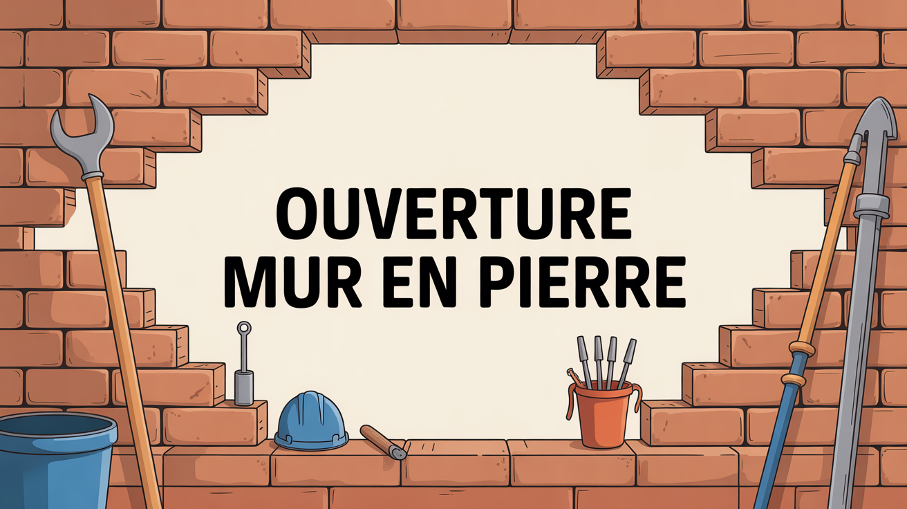 Ouverture mur en pierre chantier sécurisé etaiement plans Chantier ouverture mur en pierre avec outils et etaiement