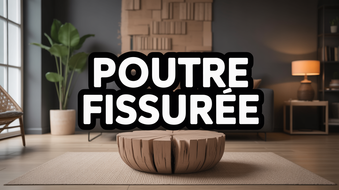 Poutre fissuree interieur stylise securite maison Poutre fissuree en bois dans une maison, ambiance chaleureuse