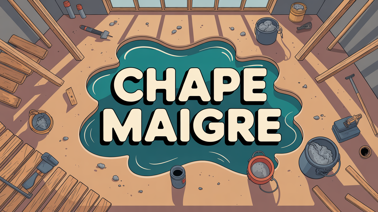 chape maigre chantier interieur outils maconnerie Vue chantier lumineux avec outils maconnerie et chape maigre