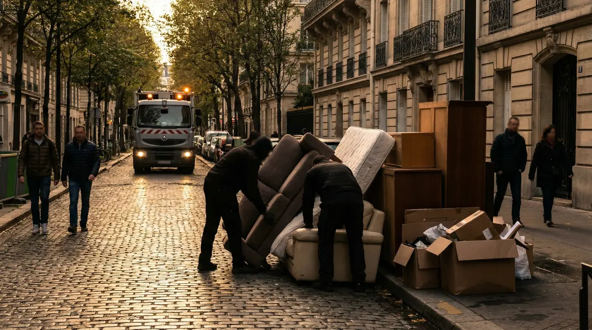 collecte encombrants paris rue meuble trottoir camion municipal collecte encombrants paris trottoir camion