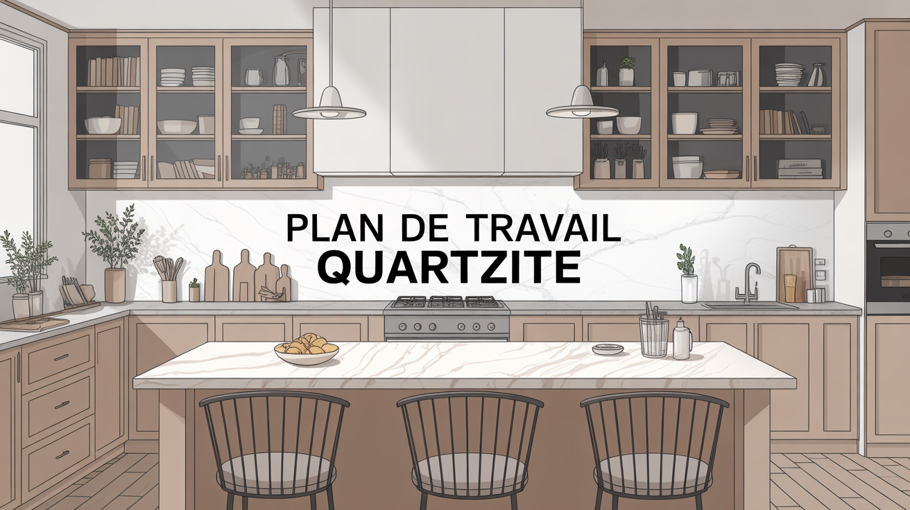 Plan de travail quartzite moderne famille cuisine Cuisine avec plan de travail quartzite lumineux