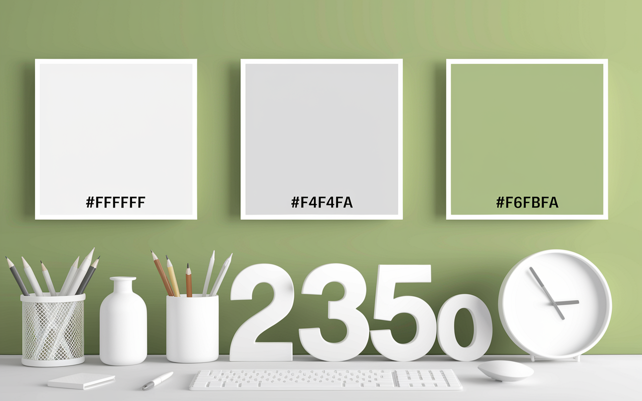 Comparatif blanc RAL 2900 #FFFFFF #F4F4F4 #F6FBFA