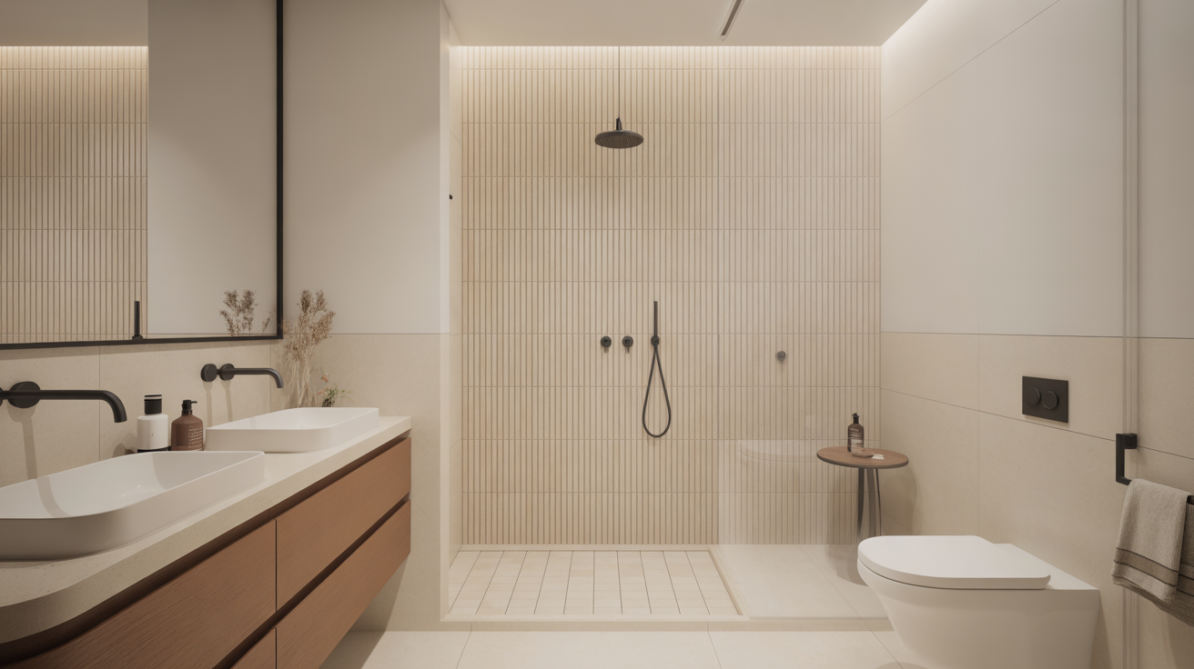 Receveur de douche supports pour installation salle de bain Vue salle de bain avec receveur de douche sur supports