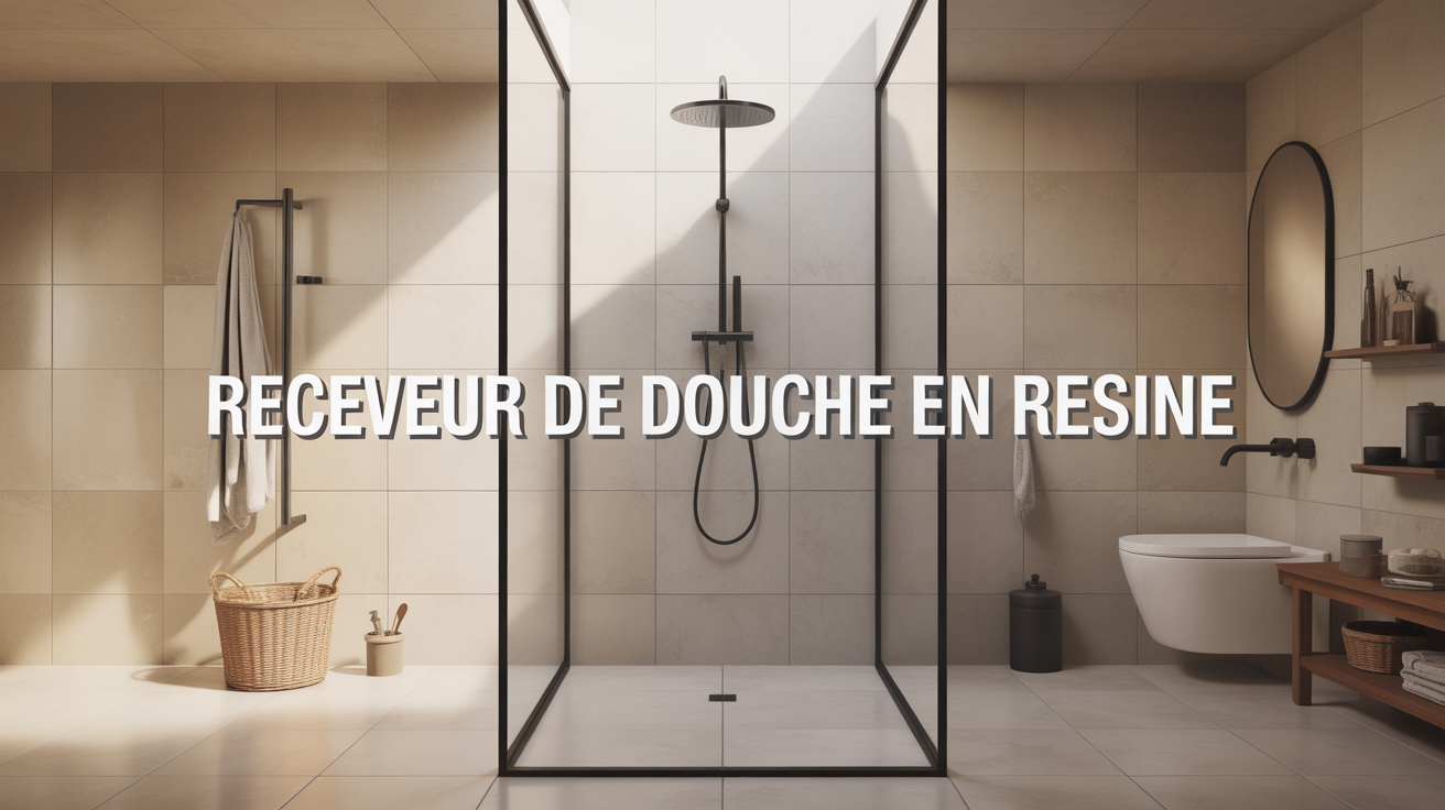 Receveur de douche en résine installation et outillage Receveur de douche en résine posé avec outils et sol préparé