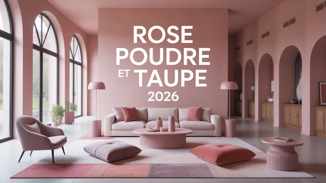 Salon moderne rose poudre taupe lumineux 2026