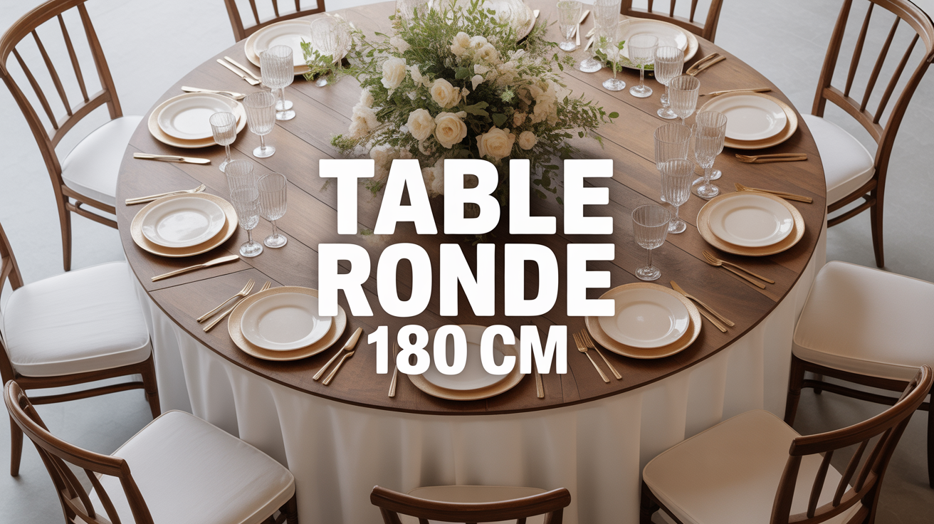 table ronde 180 cm vue dessus ambiance festive table ronde 180 cm nappe blanche chaises organisees fete