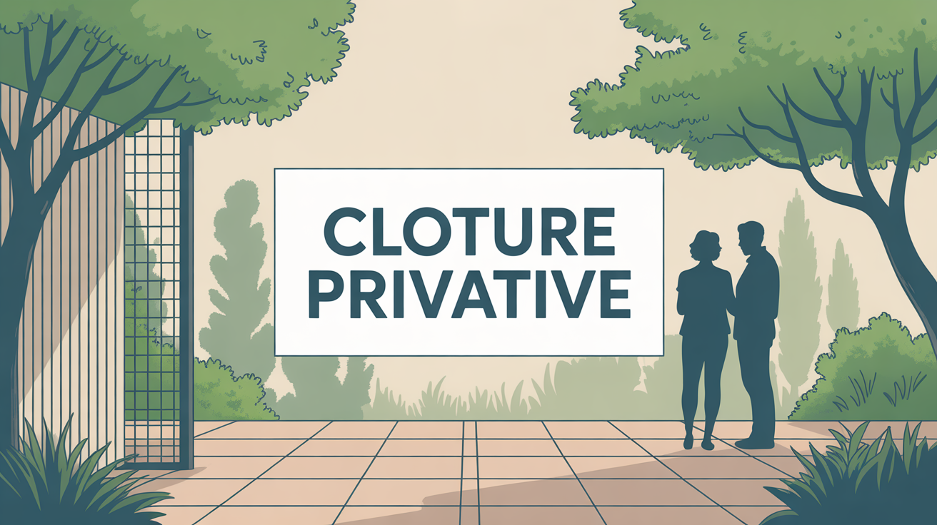 clôture privative en limite de propriété vue jardin moderne clôture privative en limite de propriété, silhouettes voisins, matériaux variés
