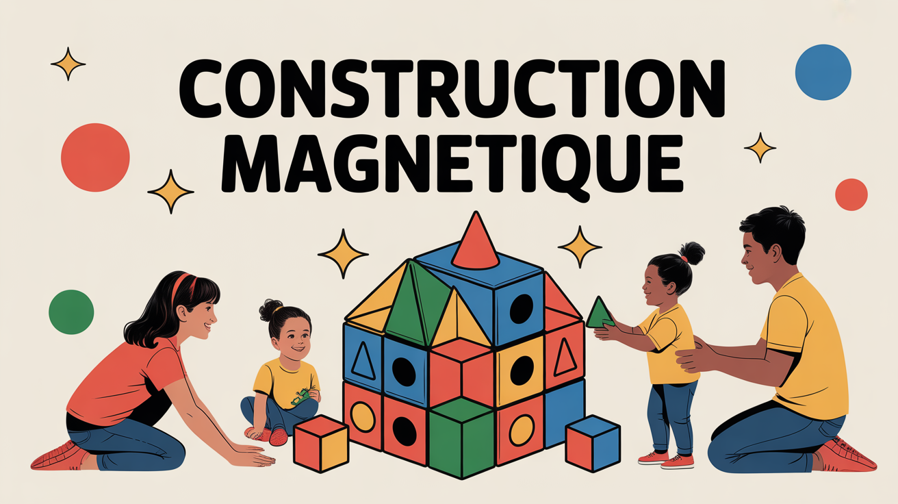 Construction magnétique famille inspiration Famille joue construction magnétique colorée