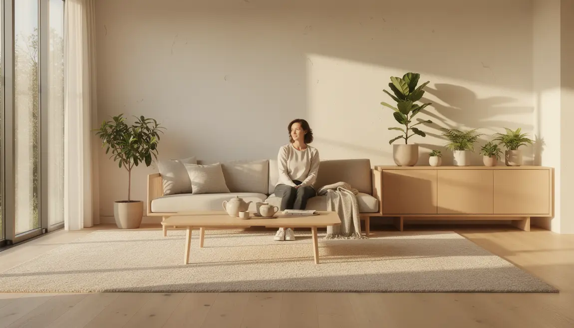 Intérieur Japandi moderne minimaliste bois clair plantes lumière naturelle Intérieur Japandi bois clair moderne minimaliste décor épuré plantes