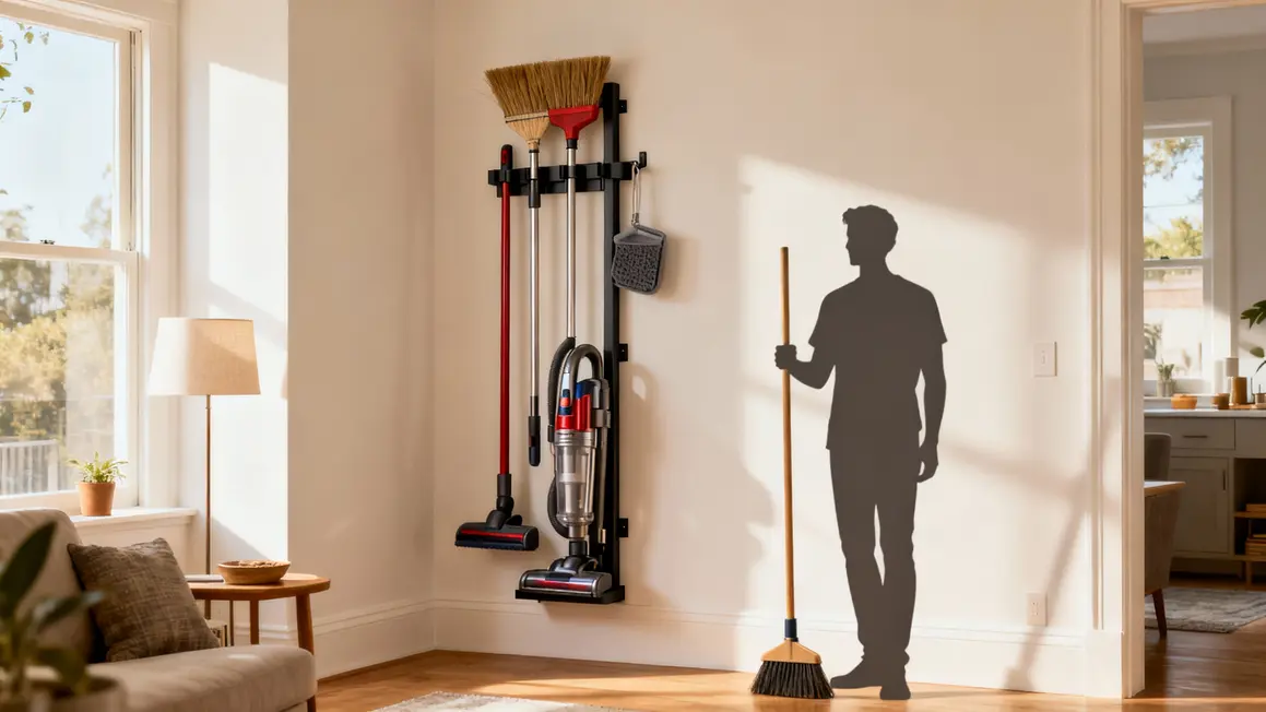 meuble rangement balais aspirateur vertical avec accessoires