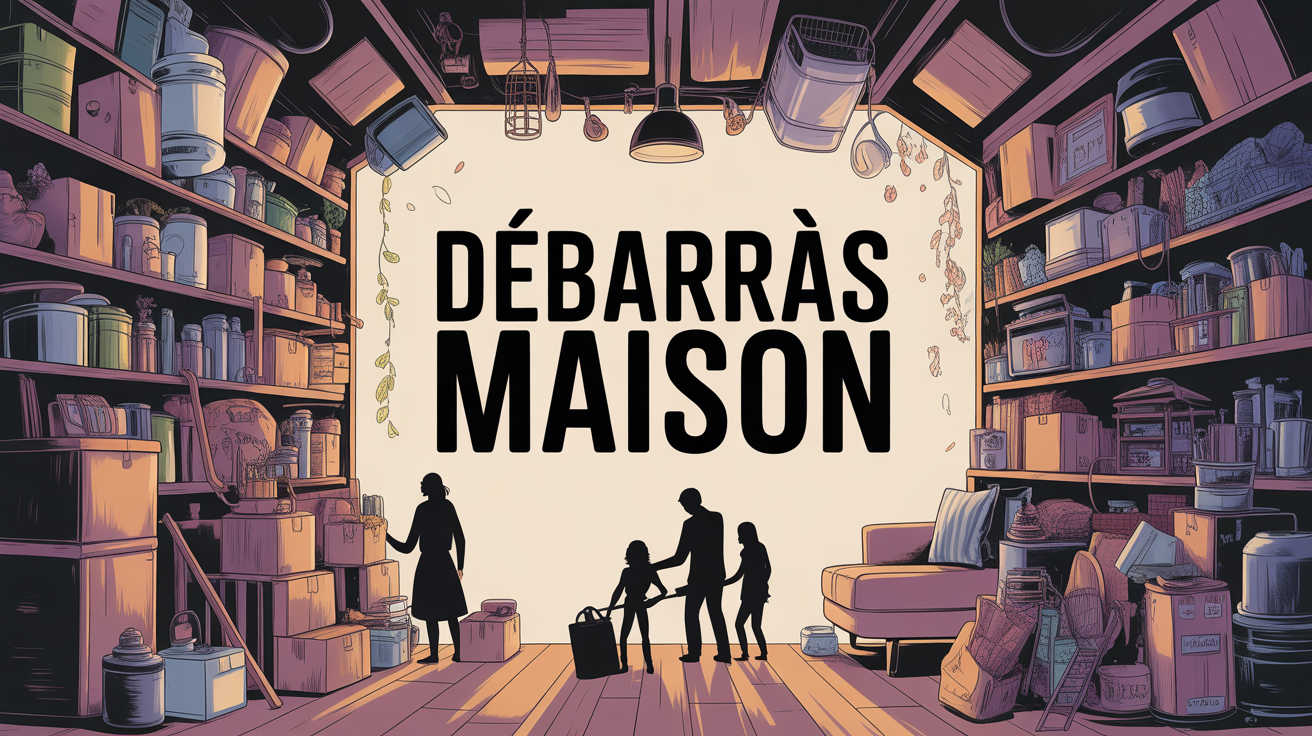 debarras maison illustration clé cartons objets Vue generale debarras maison avec clé et cartons