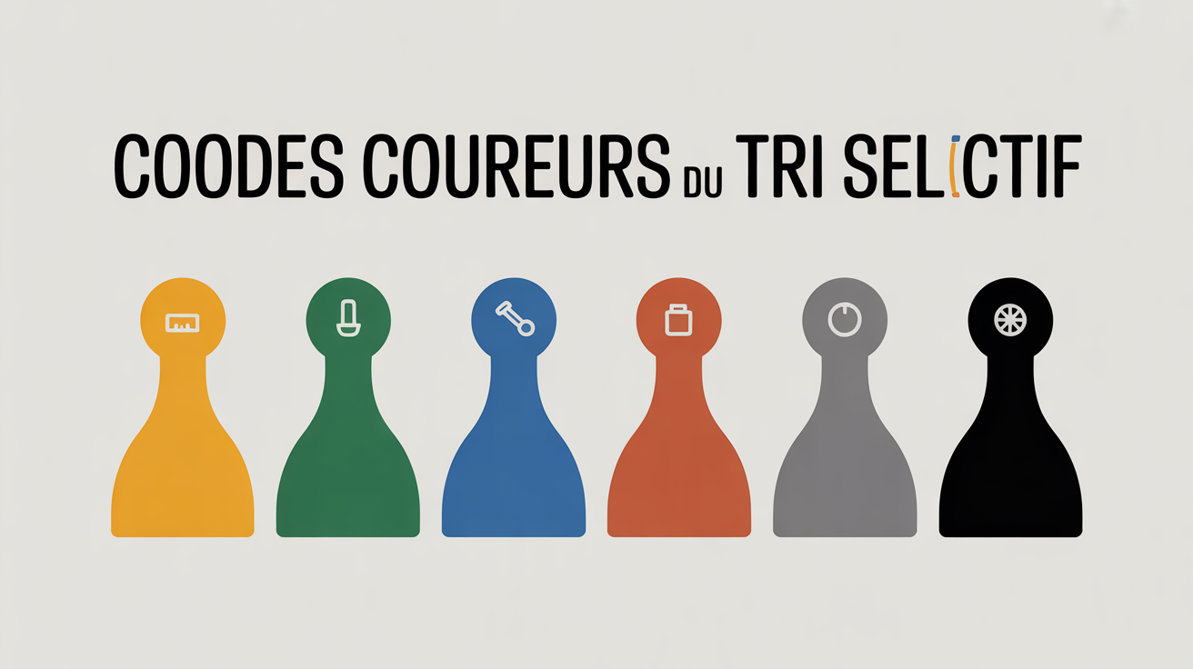 Couleur poubelle tri selectif illustration codes couleurs Illustration couleur poubelle tri selectif alignées pictogrammes