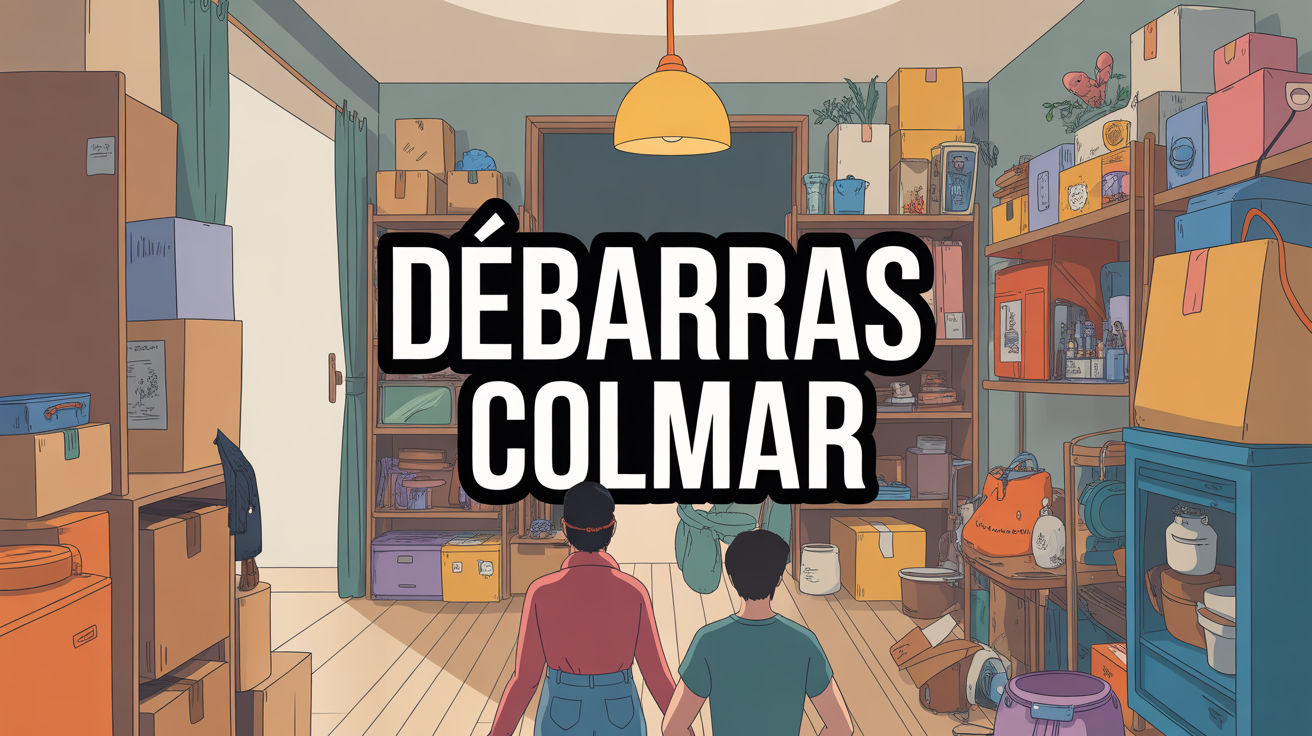 Debarras Colmar interieur stylise objets accumules Debarras Colmar illustration interieur avec cartons et meubles